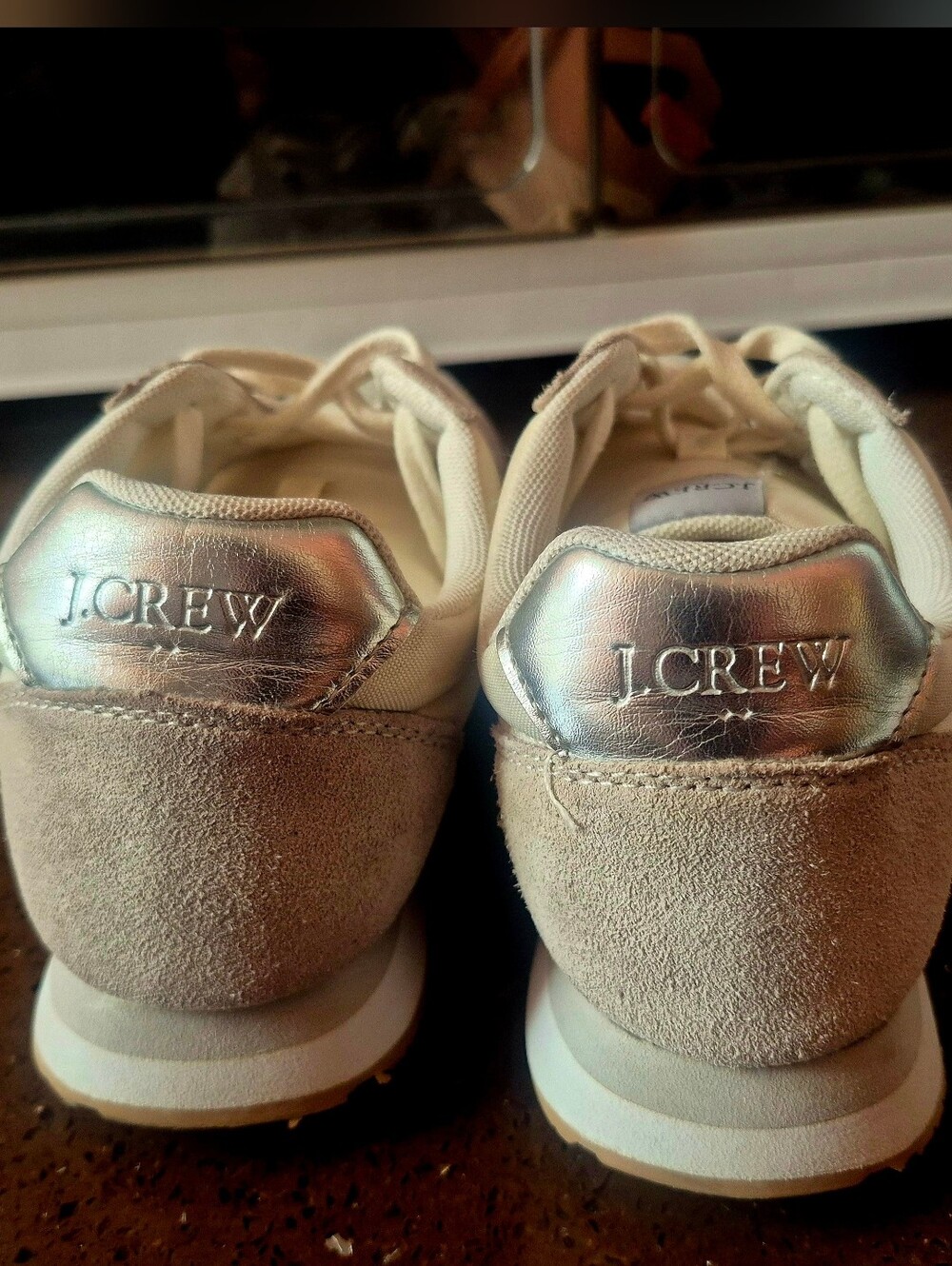 J. Crew Beige and Silver Suede Sneakers